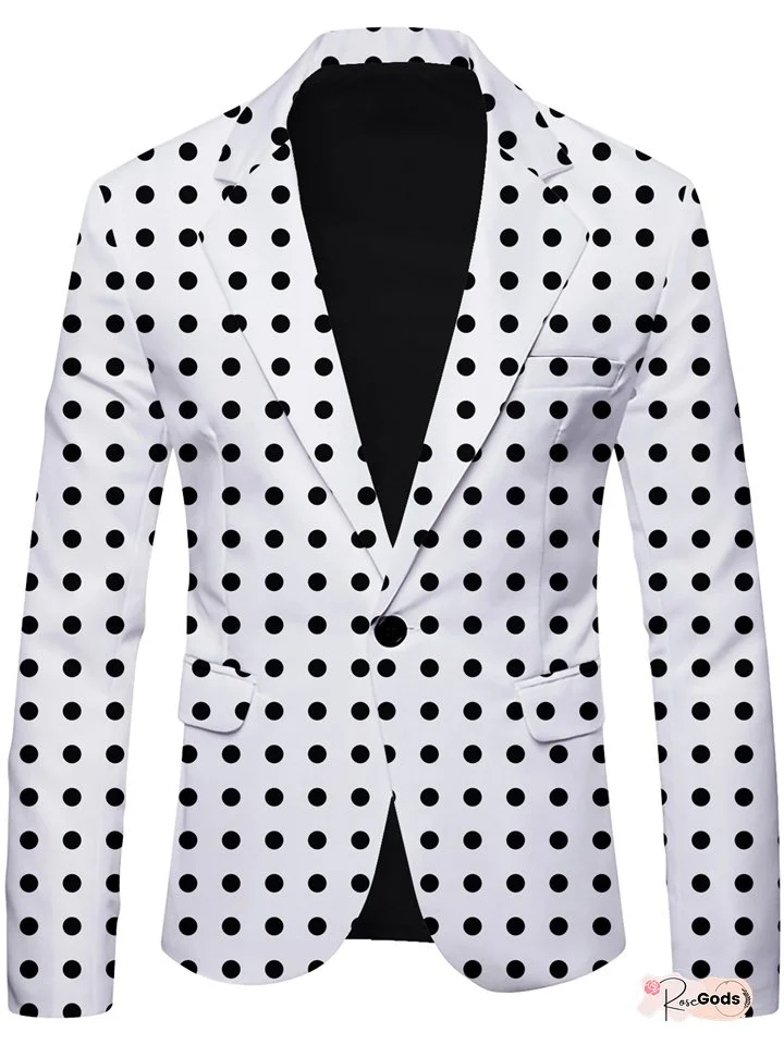 New Men's Polka Dot Print Casual Suit Jacket British Fashion Slim Barge Collar Single Row One-button Suit Suits