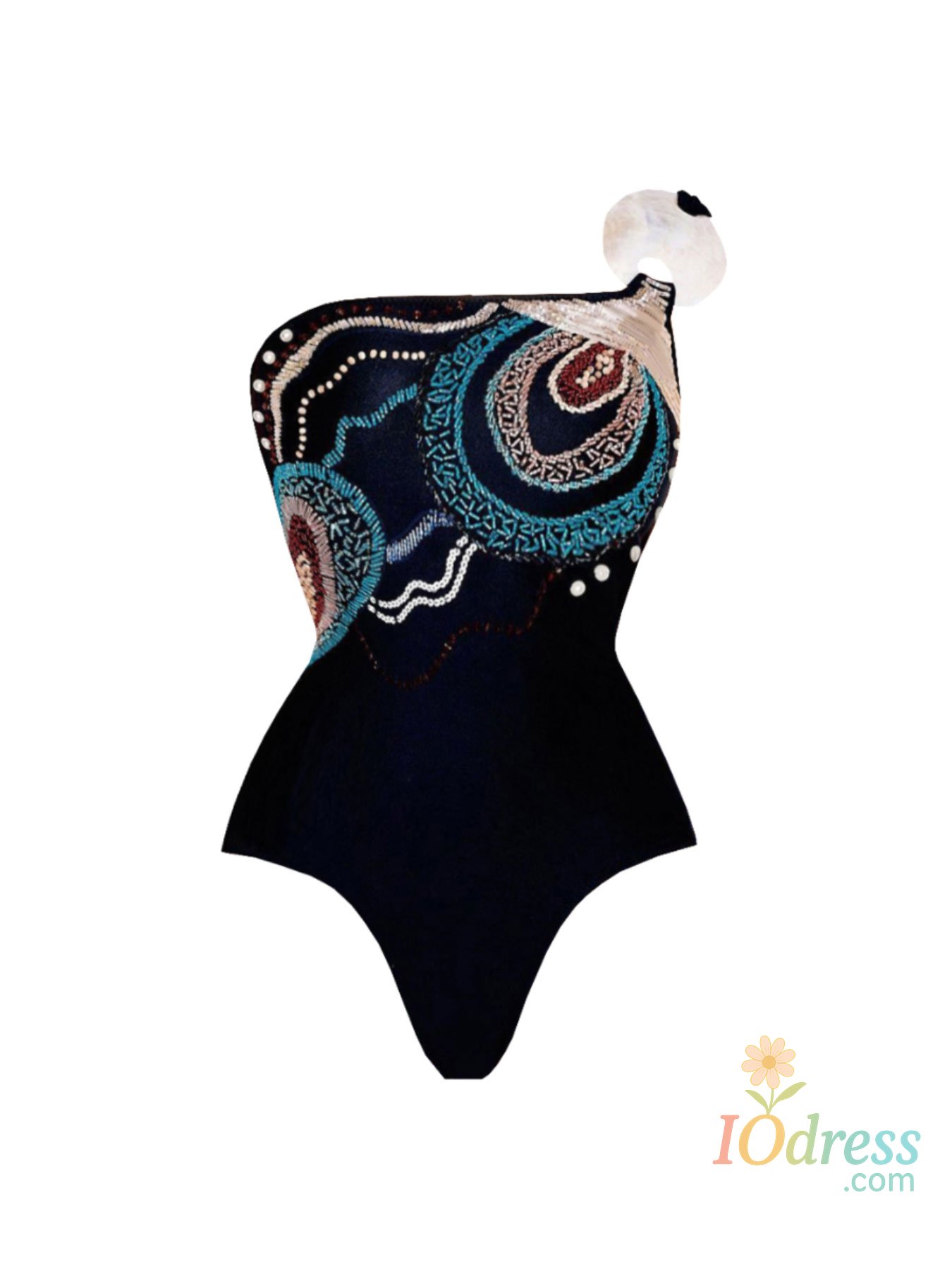 IO Dress 2025 Shell Ring One Shoulder Women One Piece Swimsuit Fashion Sexy Printed Bodysuit Lady Swimwear Perfect For Summer Vacation