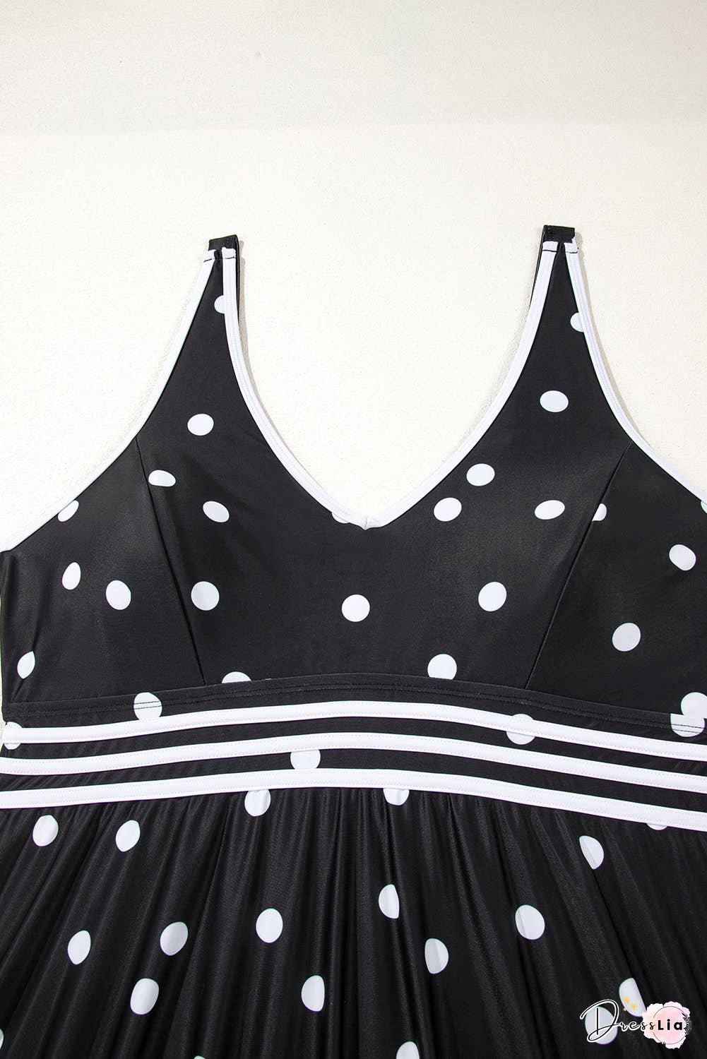 Polka Dot Trim V Neck Plus Size Swim Dress