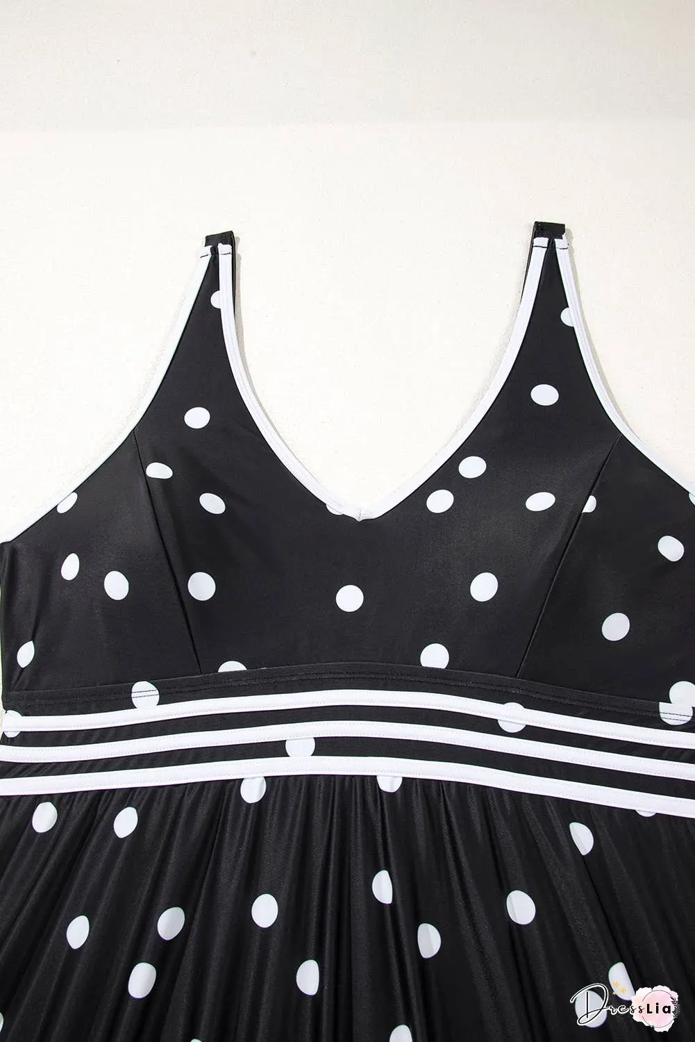 Polka Dot Trim V Neck Plus Size Swim Dress