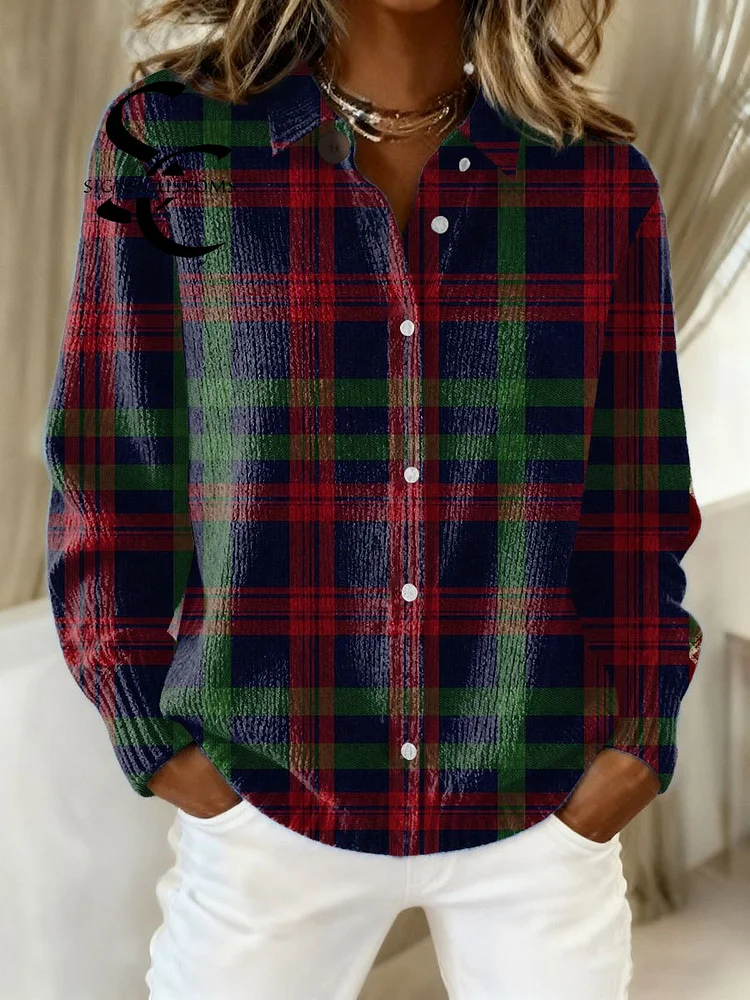Women's  Vintage Christmas Plaid Art Print Cowl Neck Sweater