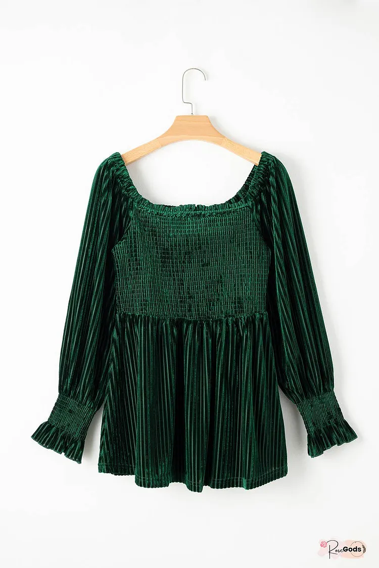 Smocked Ribbed Velvet Babydoll Top