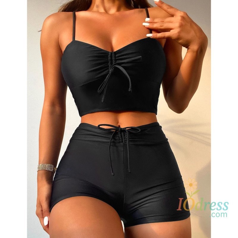 IO Dress New Solid Swimsuits Tankini Sets Female Push Up Swimwear Sports Beachwear Two-Piece Bathing Suits Pool Women Swimming Suit 2025