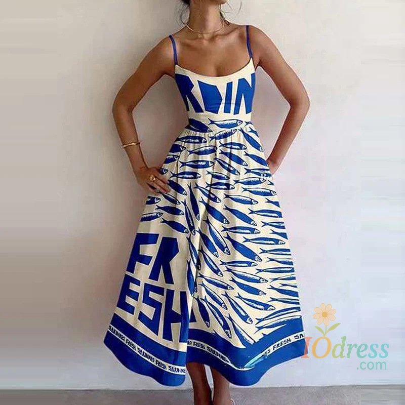 IO Dress Women Print Bodycon Dress Sling Cold Shoulder High Waist A-line Maxi Dresses Beach Party Gowns Casual Vestidos Summer 2025 Robe