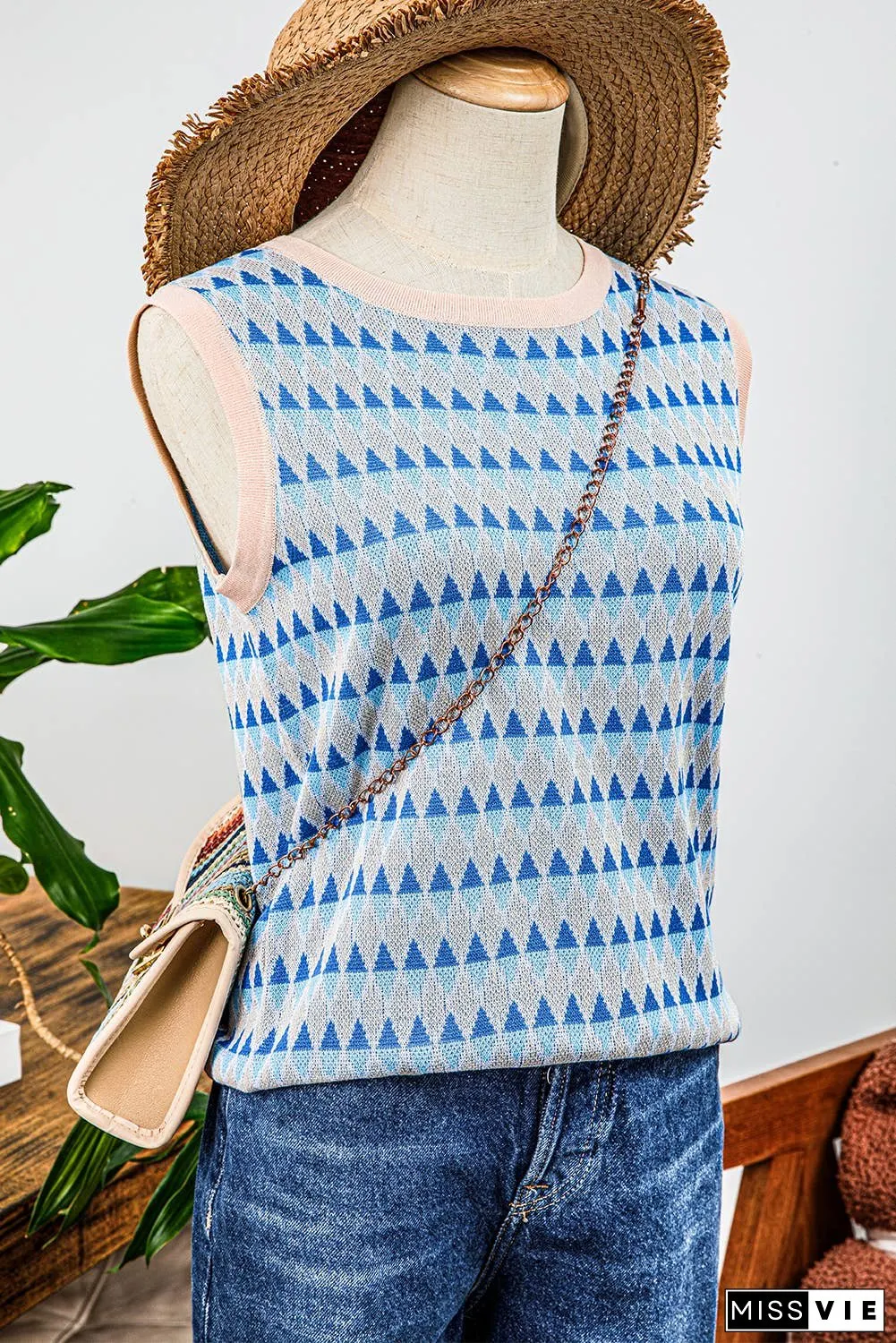 Fashion-W Stripe Geometric Print Slim Fit Sweater Vest