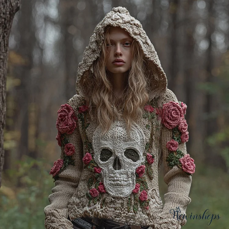 Halloween Rose Skull Gothic Retro Hoodie Sweater