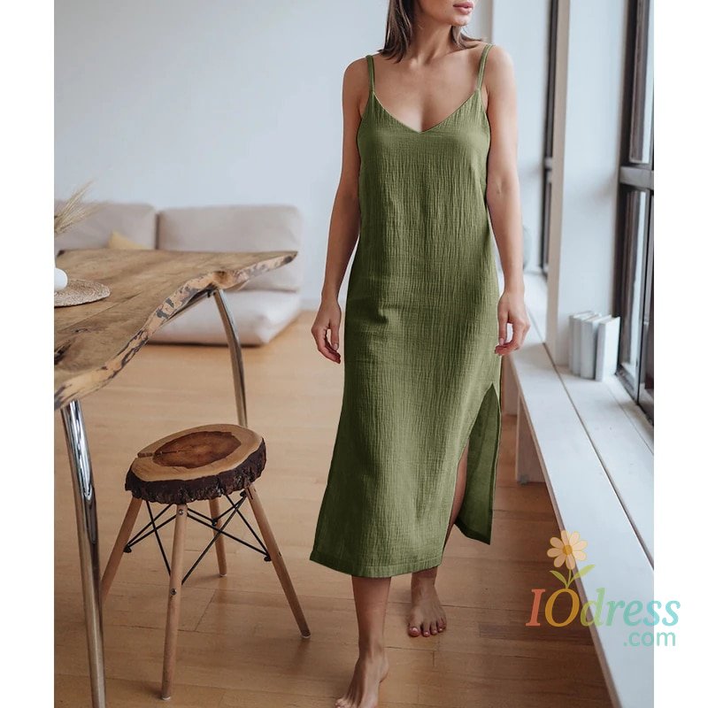 IO Dress Muslin 100% Cotton Gauze Women'S Dress Sexy Adjustable Strap Sleeveless Open Side Maix Long Dress Summer Comfortable Outfit IO Dress