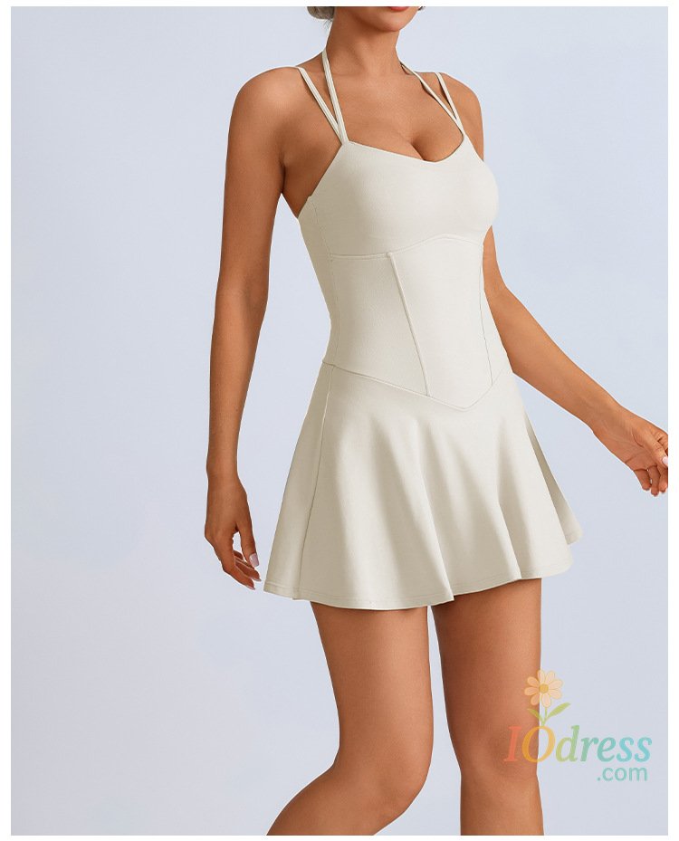 IO Dress Naked Camisole Tennis Dress Women Black Beautiful Back One Piece Shorts Pocket Fitness Suit Outdoor Yoga Golf Sports Dresses