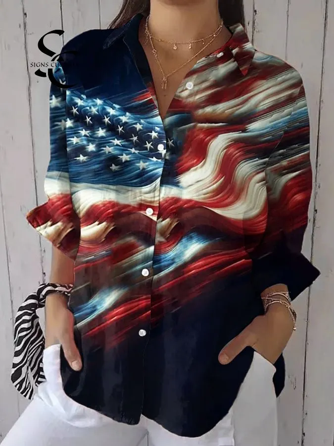 Women's Independence Day Faith Falg Printing Blouse