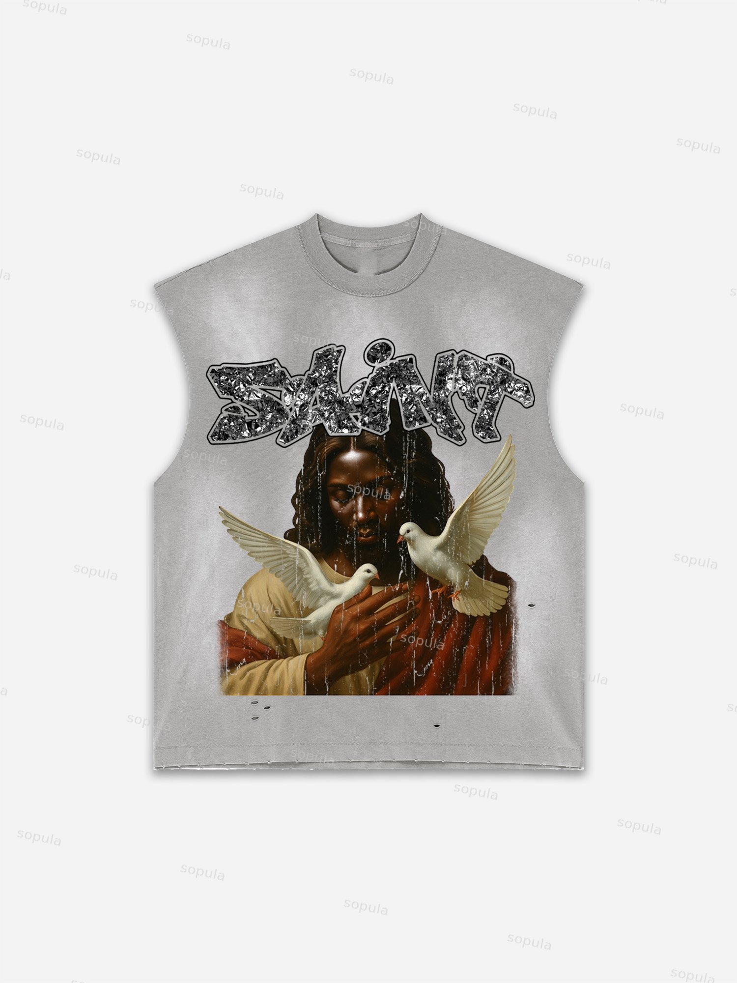 God Loves The World Saints Jesus Vintage Graphic Distressed Tank Top