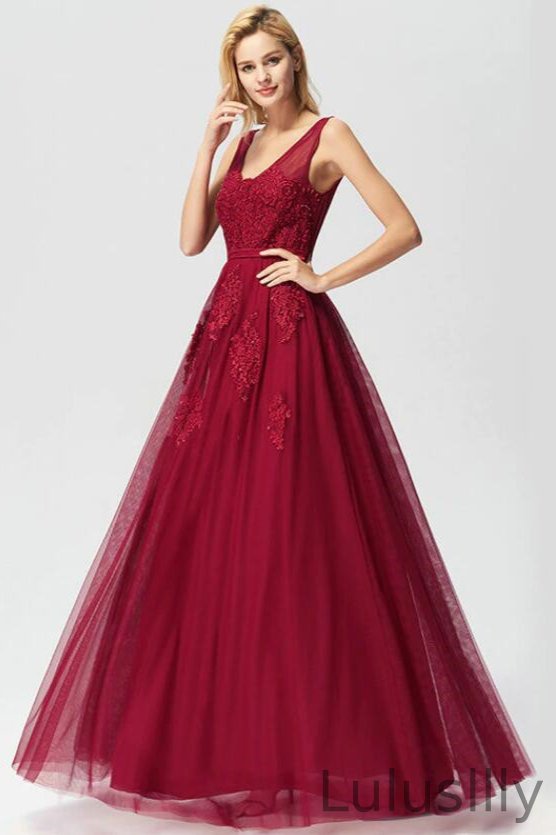 New Arrival Sleeveless Lace Appliques Long Evening Prom Dress Online - lulusllly