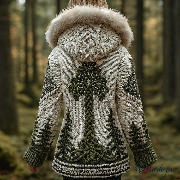 Viking Retro Women's Hooded Knit Sweater Jacket