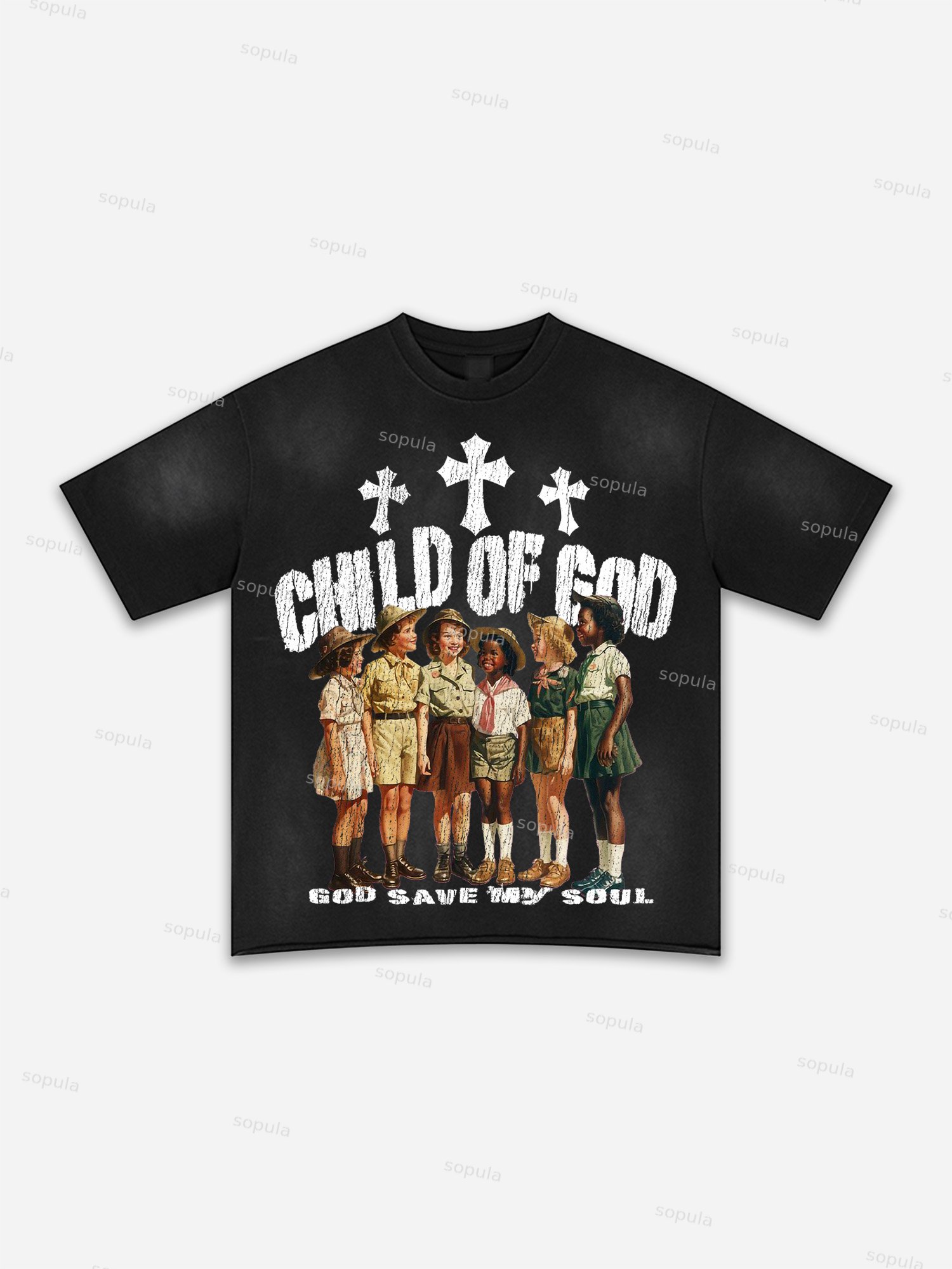 Child Of God Cross Print Washed T-shirt