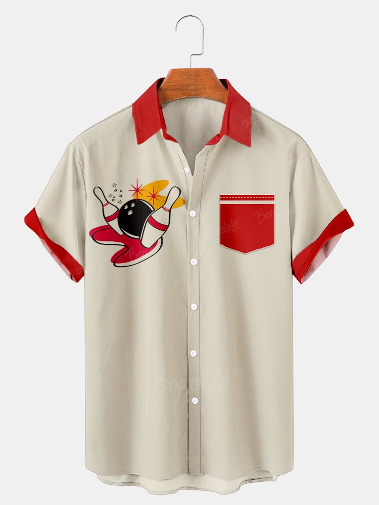 Men'S Bowling Printed 100% Cotton Shirt