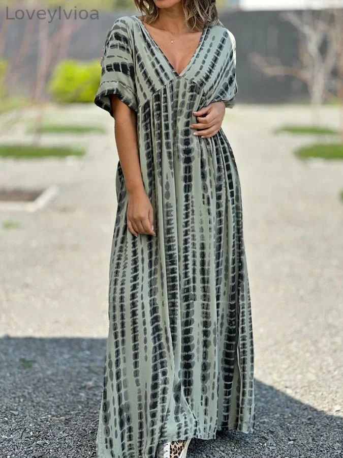 Women's Vacation Swing Short Sleeve Printed V-Neck Long Elegant Dresses