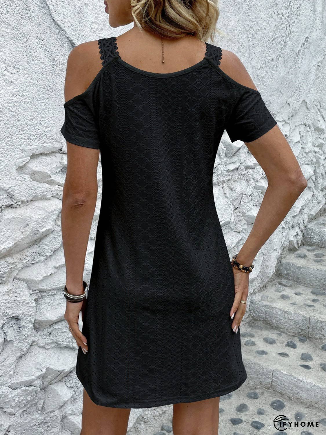 Eyelet V-Neck Cold Shoulder Mini Dress | IFYHOME