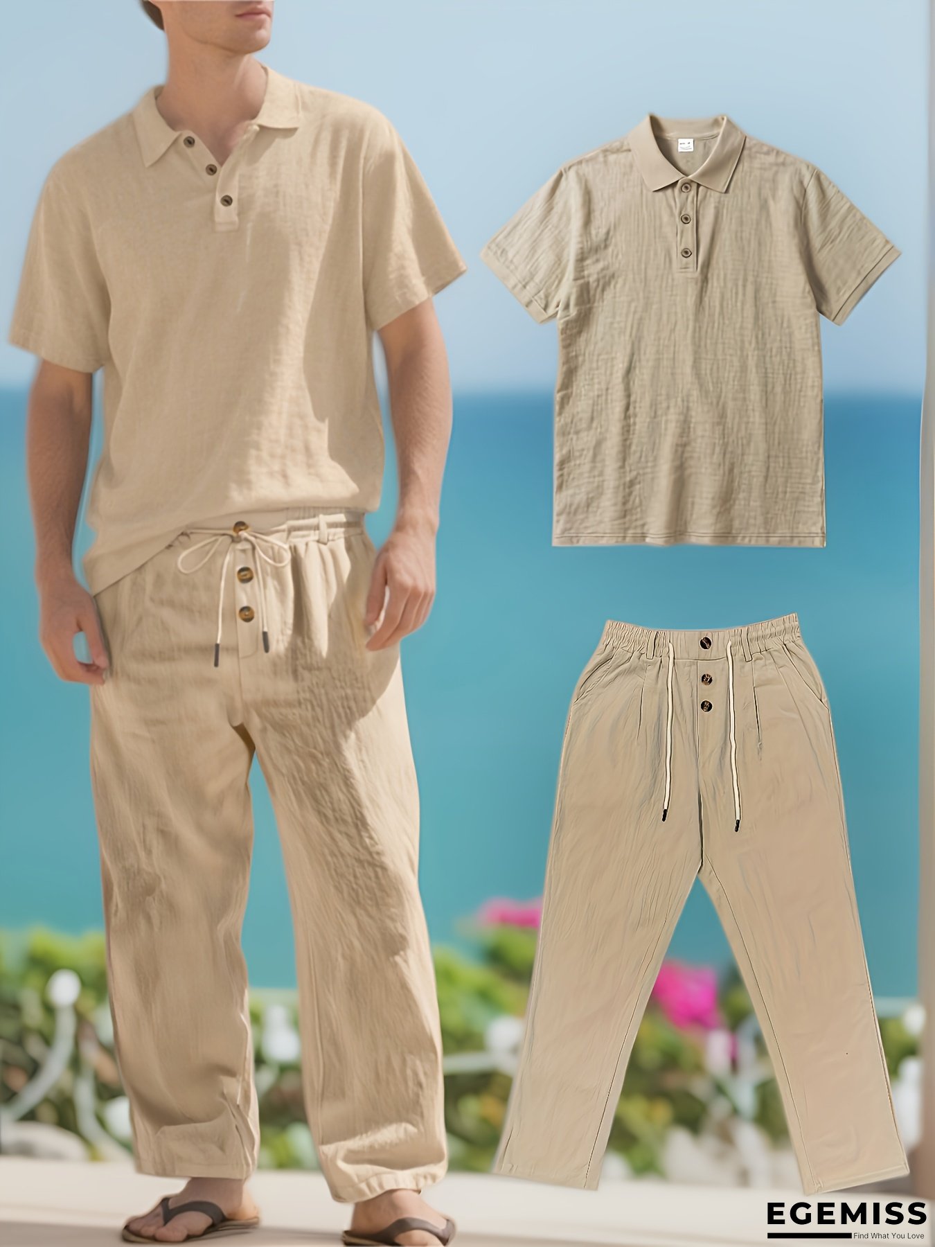 Spring and Autumn Men's Linen Shirt with Long Pants Set, Breathable Casual Sporty Lightweight Comfortable Trousers | EGEMISS