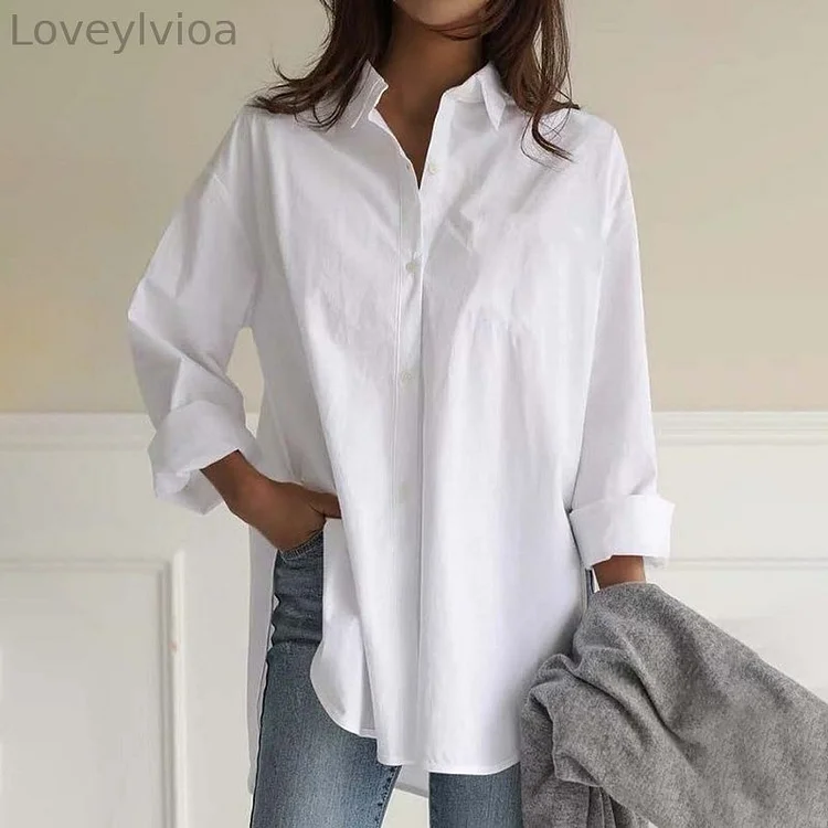 Vintage Lapel Plain Button Down Casual Shirt