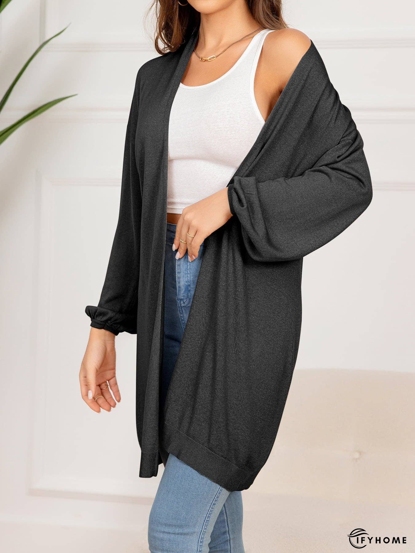 Dropped Shoulder Open Front Longline Cardigan | IFYHOME