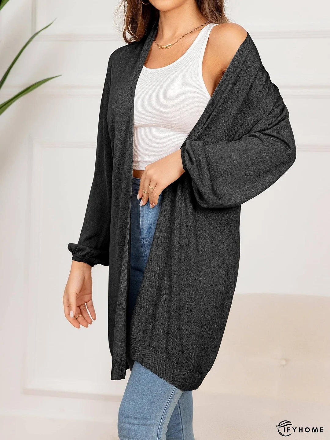 Dropped Shoulder Open Front Longline Cardigan | IFYHOME