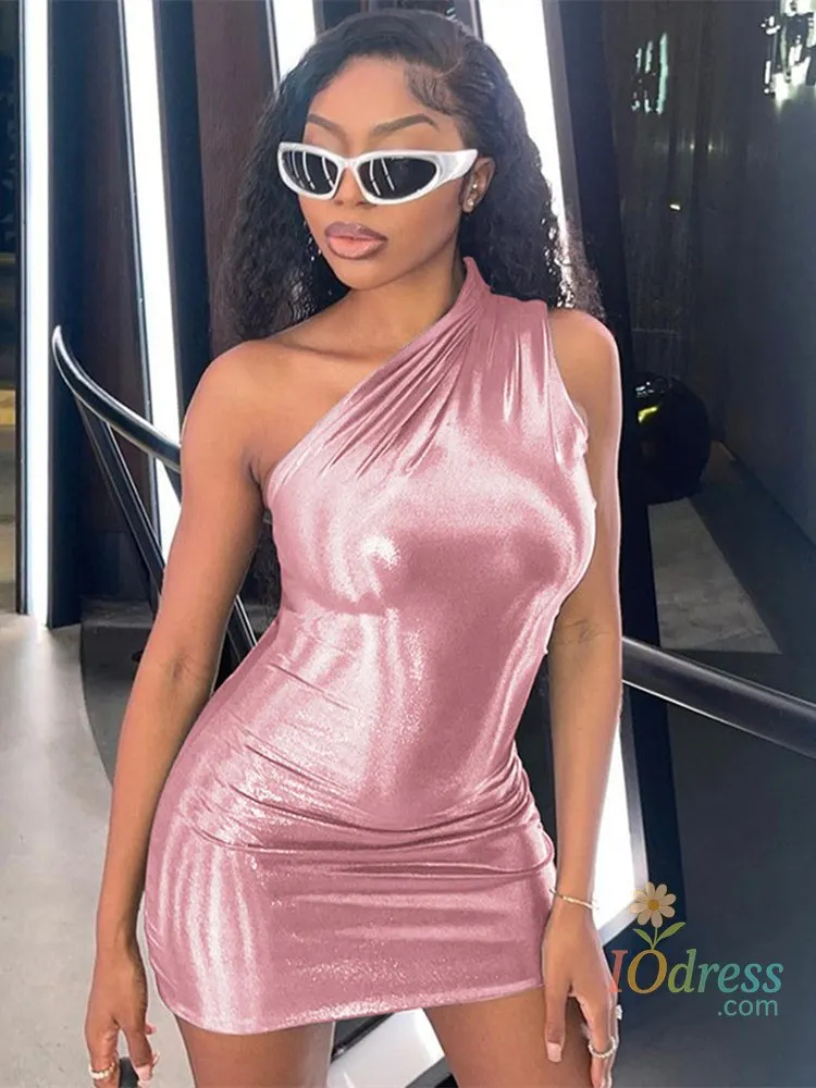 IO Dress Sexy One Shoulder Bodycon Dresses For Women Solid Irregular Skinny Mini Dress Female Party Nightclub Buttocks Short Gown vestido IO Dress Store