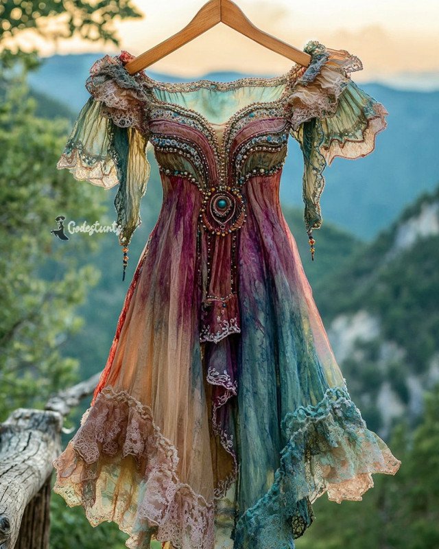 Summer Vacation Ruffle Lace Contrast Color Dress aba5