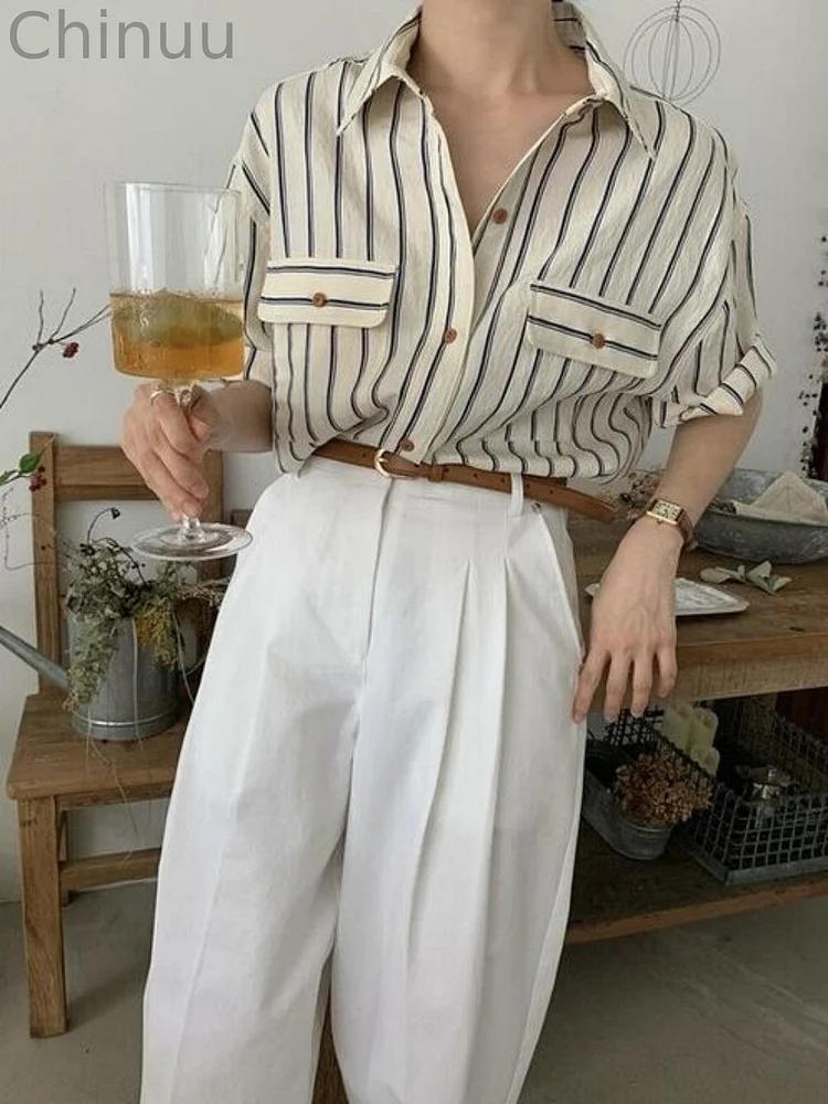 Striped Loose Lapel Shirt