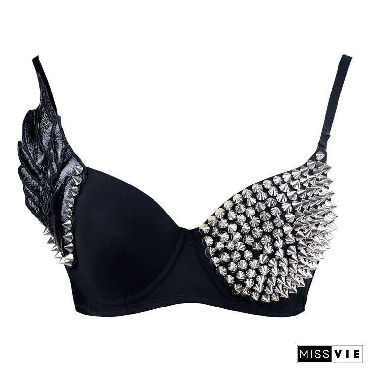 Sexy Dark Punk Rivet Wings Bra