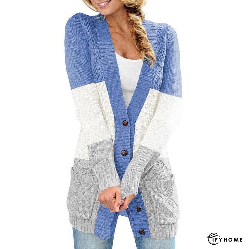 Contrasting Striped Open Front Twist Flower Mid-Length Sweater | IFYHOME