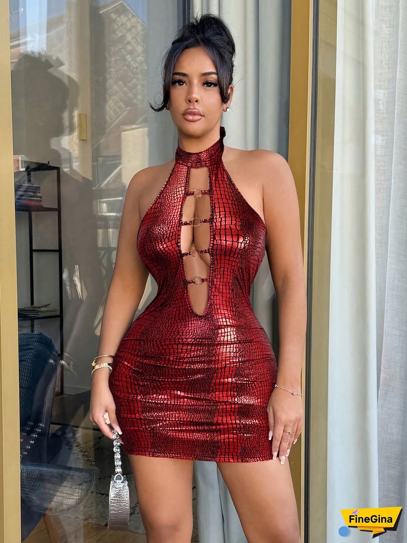 Sexy Halter Neck Bodycon Mini Dress With Cut-Out Snake Print & Crisscross Straps - Stretchy Shiny Fabric, Form-Fitting Short Party Dress For Women, Spring/Summer Night Out, Clubwear, Date Night Outfit, Sexy Party Dress, Date Night Attire