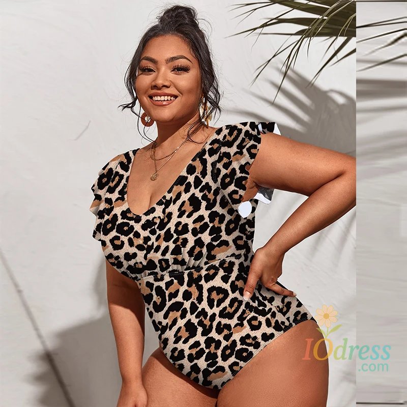 IO Dress One Piece Swimsuit Women Backless 4XL Plus Size Swimwear Female Thong Monokini Summer Beachwear Bathing Suit Sexy Leopard Print