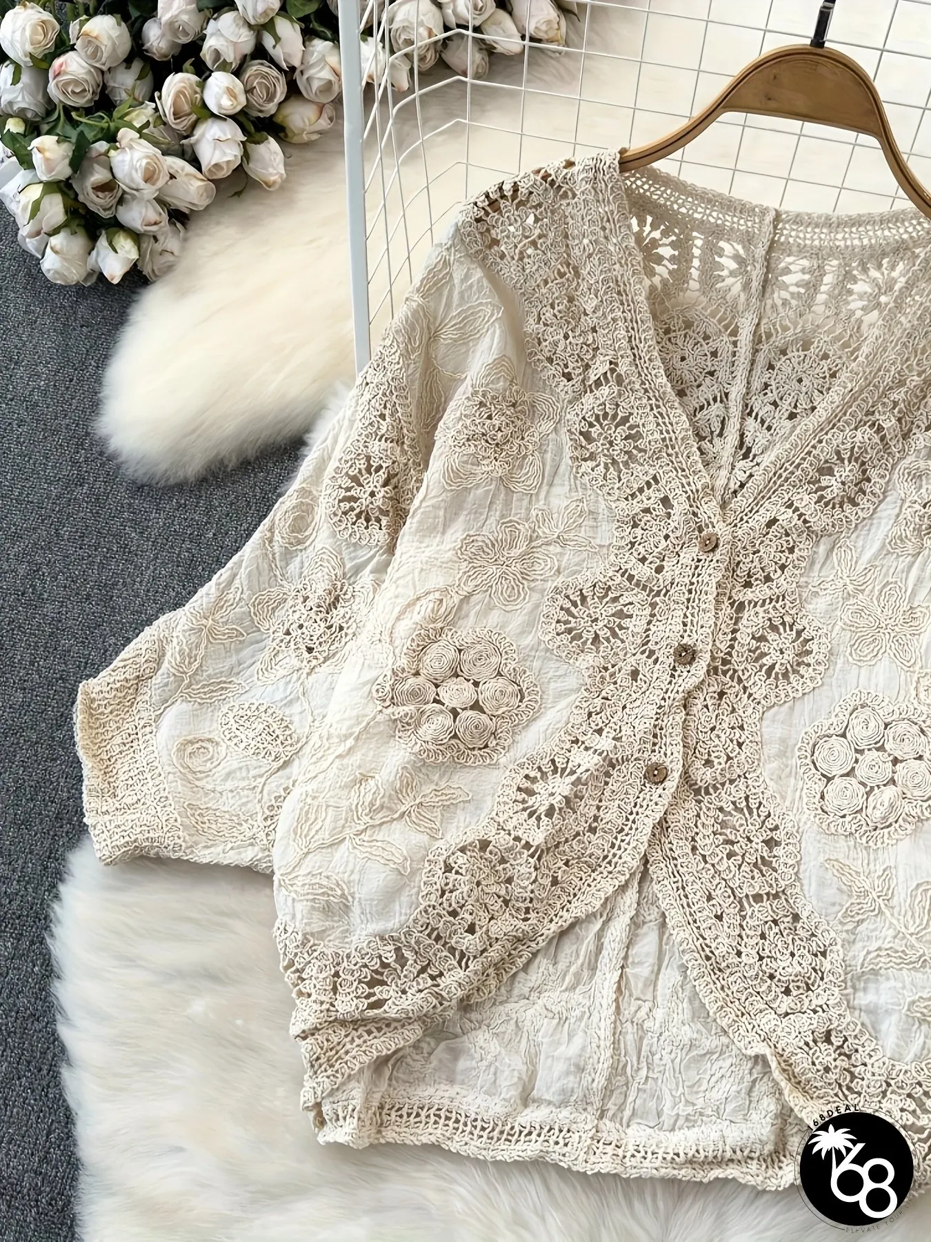 Womens Vintage Lace Cardigan Jacket Open Front Closure Lightweight Layering Piece | 168DEAL