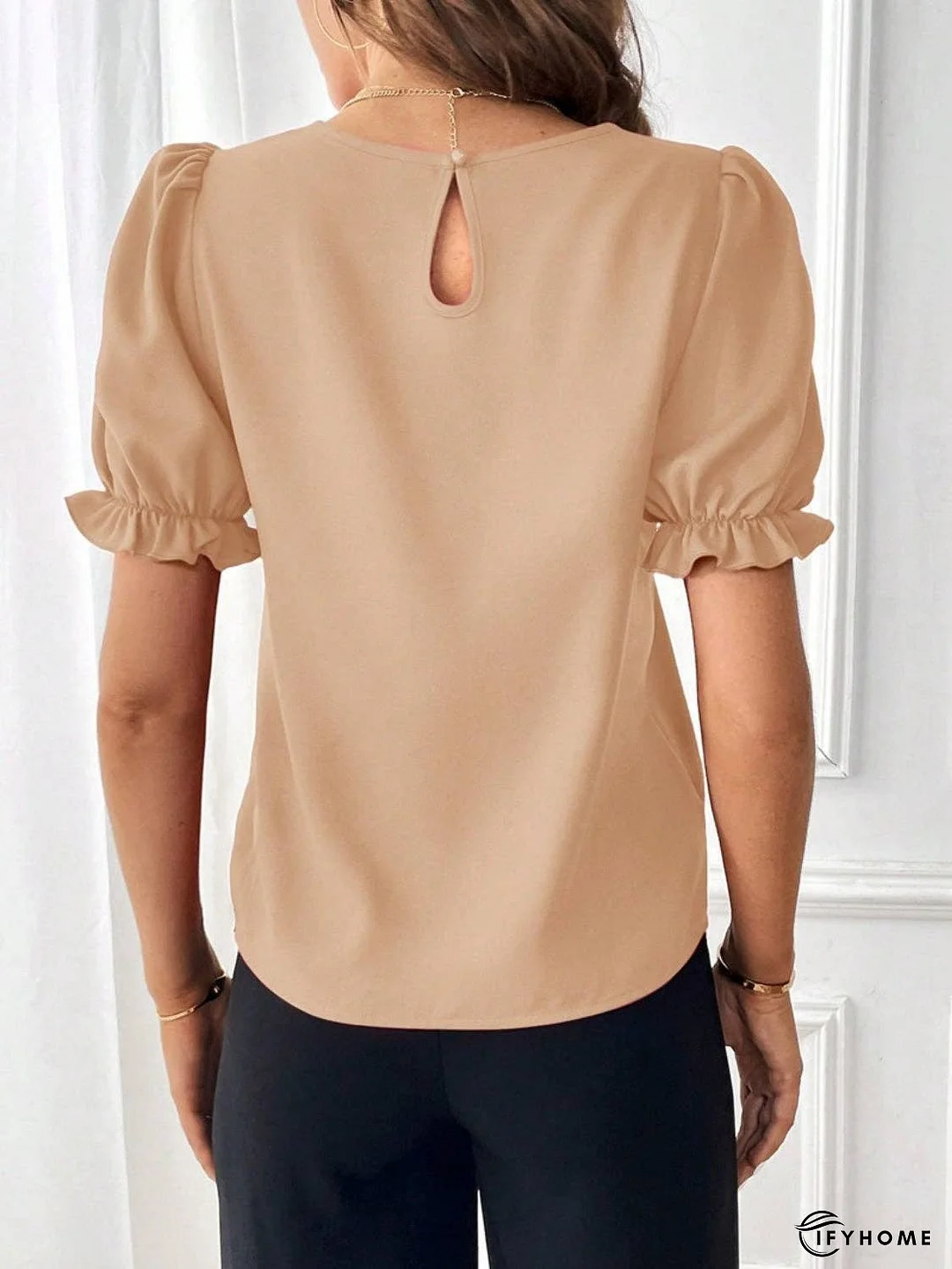Round Neck Flounce Sleeve Blouse | IFYHOME
