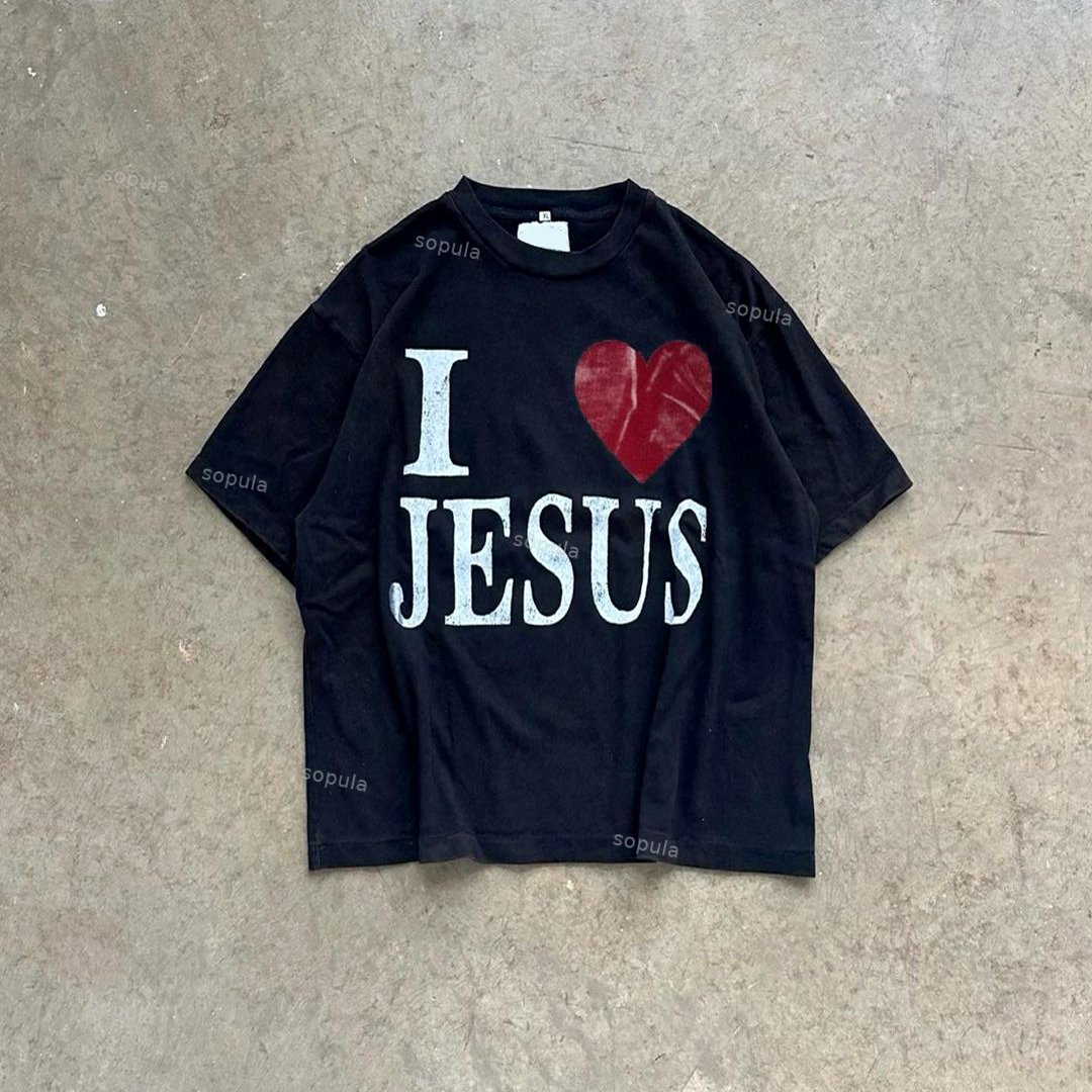 Sopula I Love Jesus Graphic Black Cotton T-Shirt