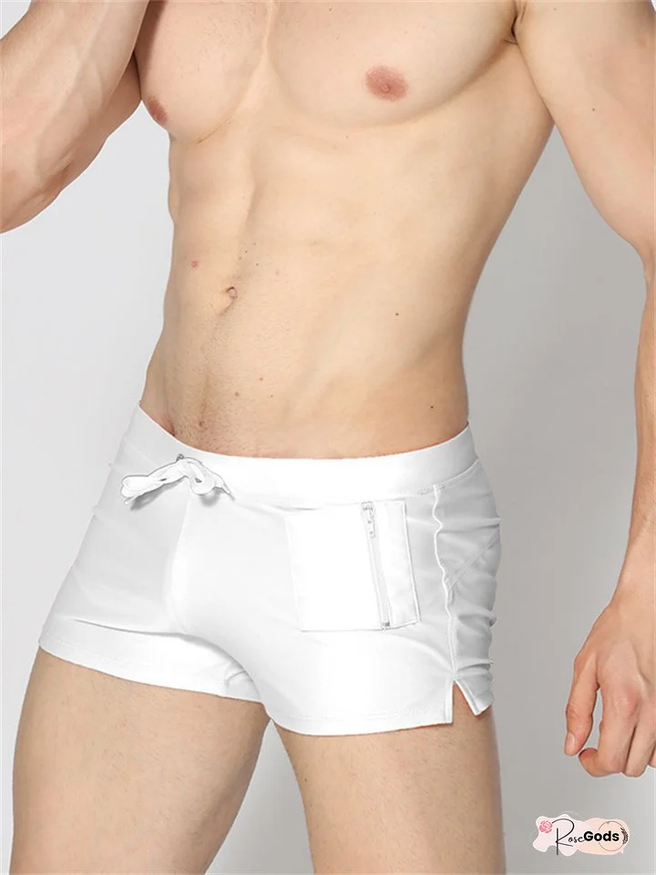 New Men's Swimming Trunks Flat Corner Quick-drying Beach Pants Swimsuit Vertical Pocket Swimming Trunks