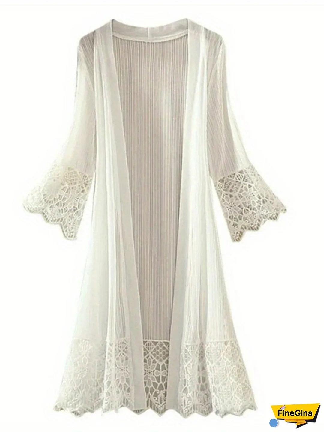 Women's Long Cardigan Loose See Through Patchwork Lace Flare Sleeve Sun Protection Shirts Casual Streetwear