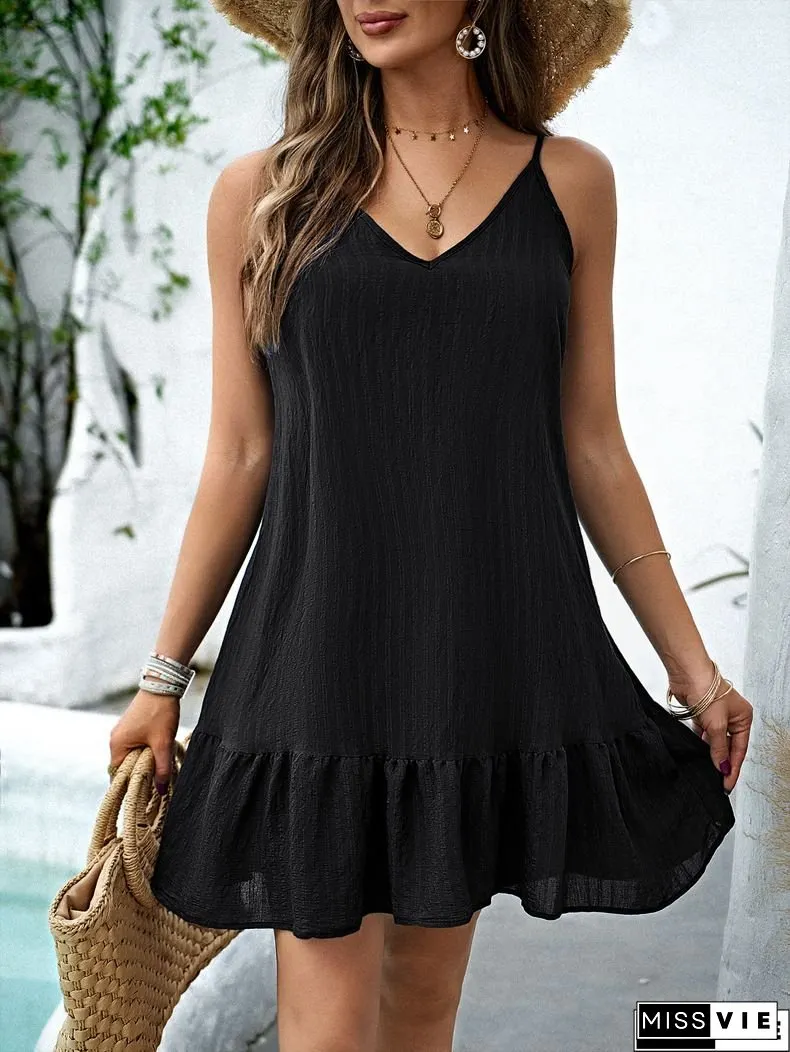 Plus Size Textured Scalloped Trim Swim Dress with Panty