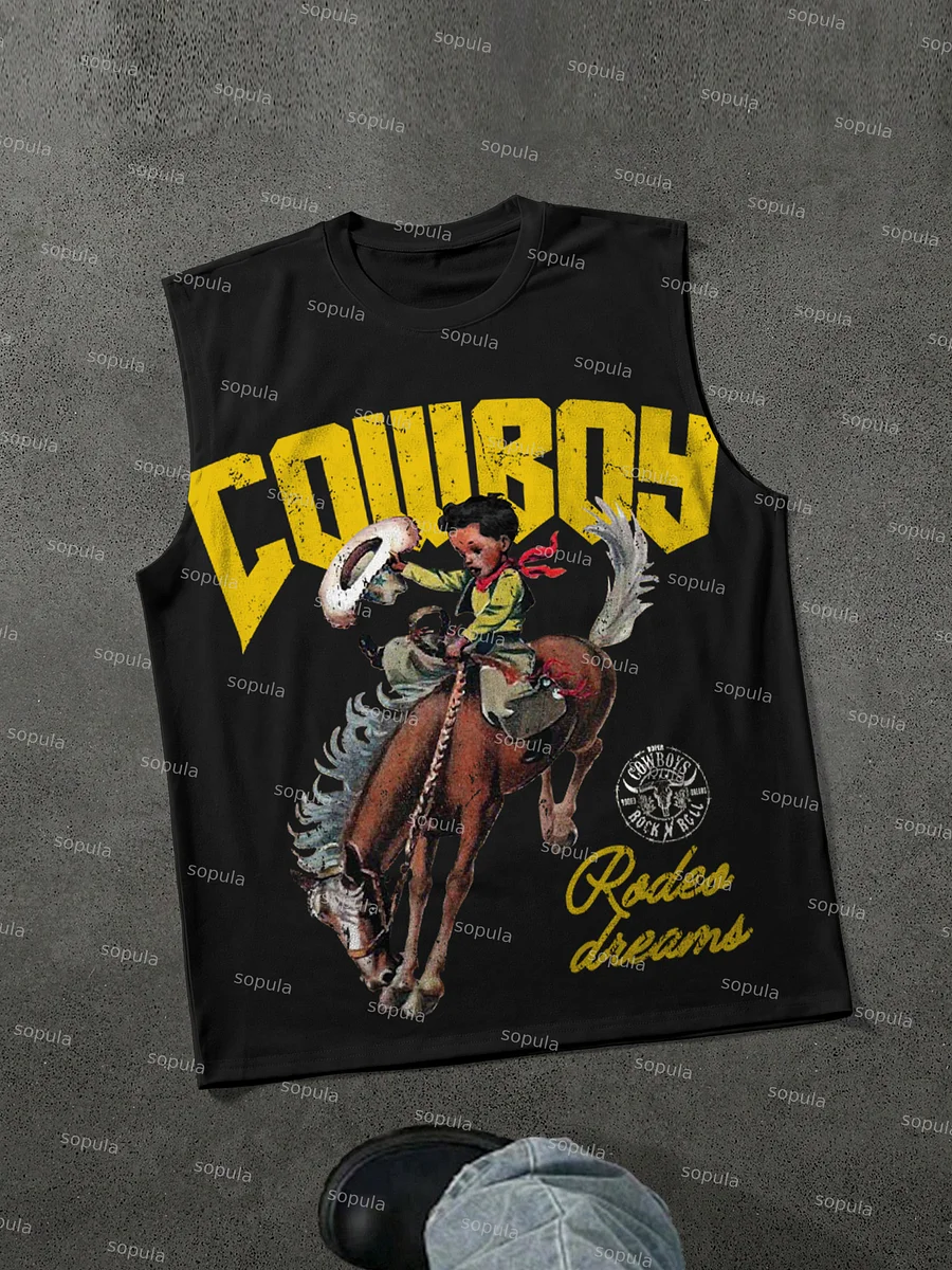 Cowboy Rodeo Dreams Print Tank Top