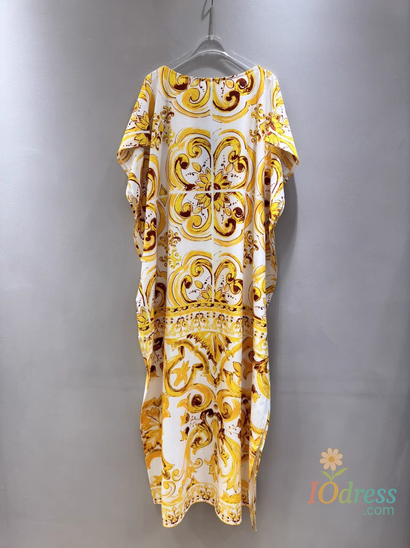 IO Dress JAMERARY New Summer Holiday Golden Flower Loose Long Dress Women Batwing Sleeve Elegant Fashion Midi Vestidos Female