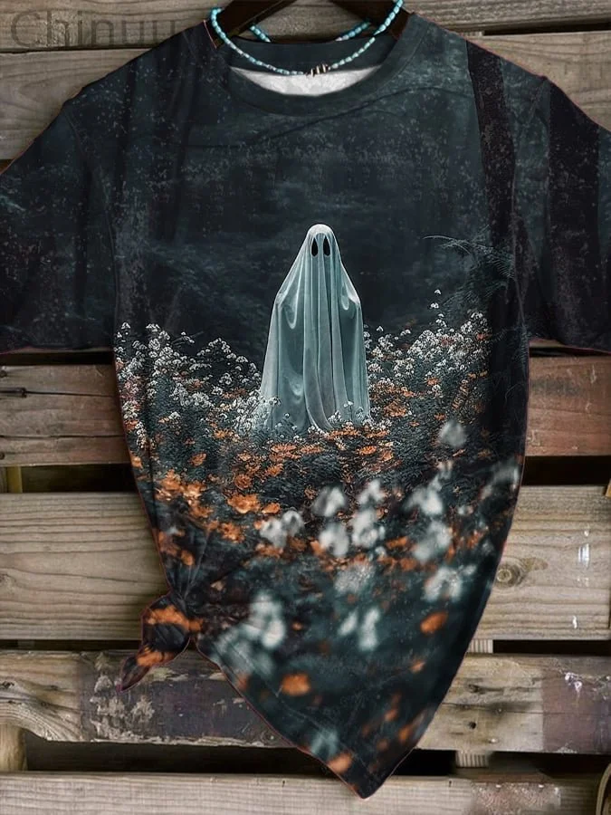 Retro Ghost In The Forest Dark Print T-Shirt