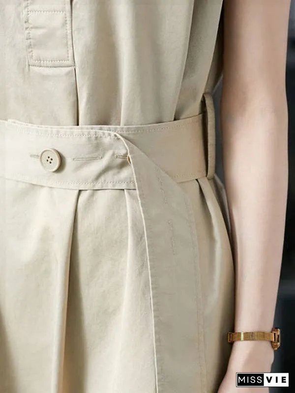 Plus Size Short Sleeves Bandage Solid Color Lapel Midi Dresses