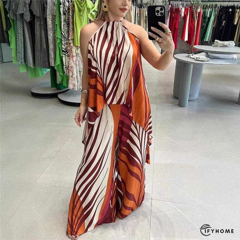 Stylish 2-Piece Set- Printed Sleeveless Top With Wide Leg Pants | IFYHOME