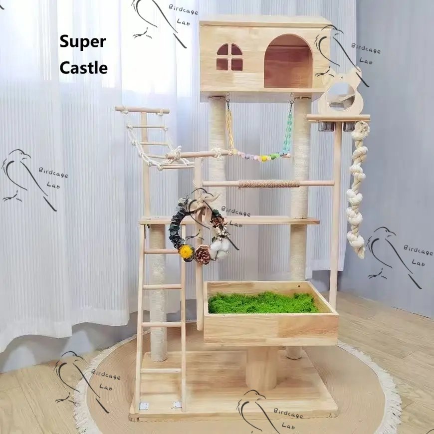 Parrot Luxury Open-Air Wooden Cabin Castle  Birdcagelab