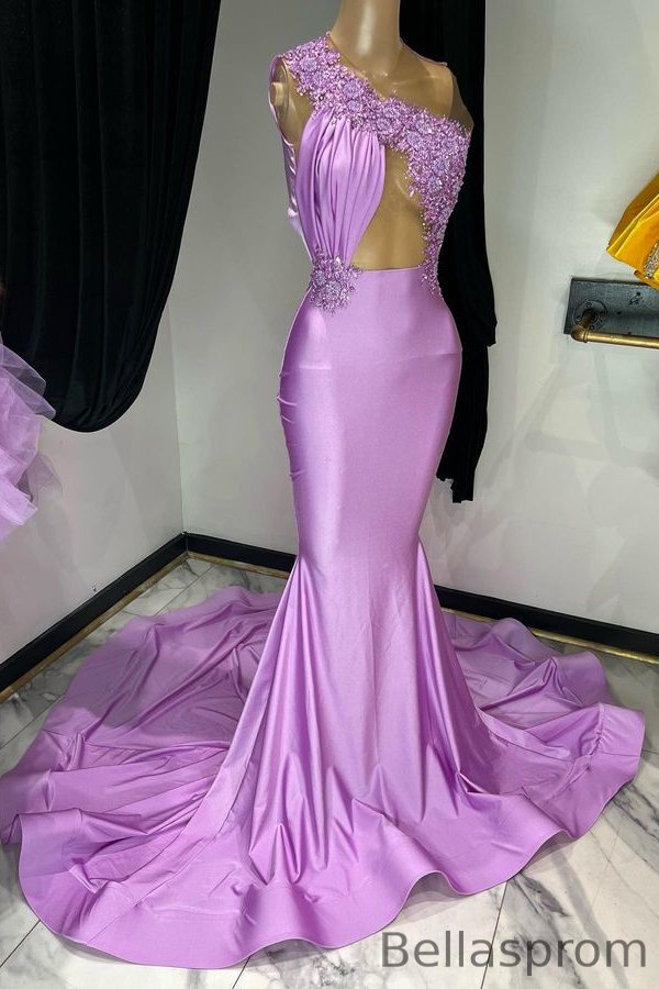 Bellasprom Lilac One Shoulder Mermaid Prom Dress With Appliques Bellasprom
