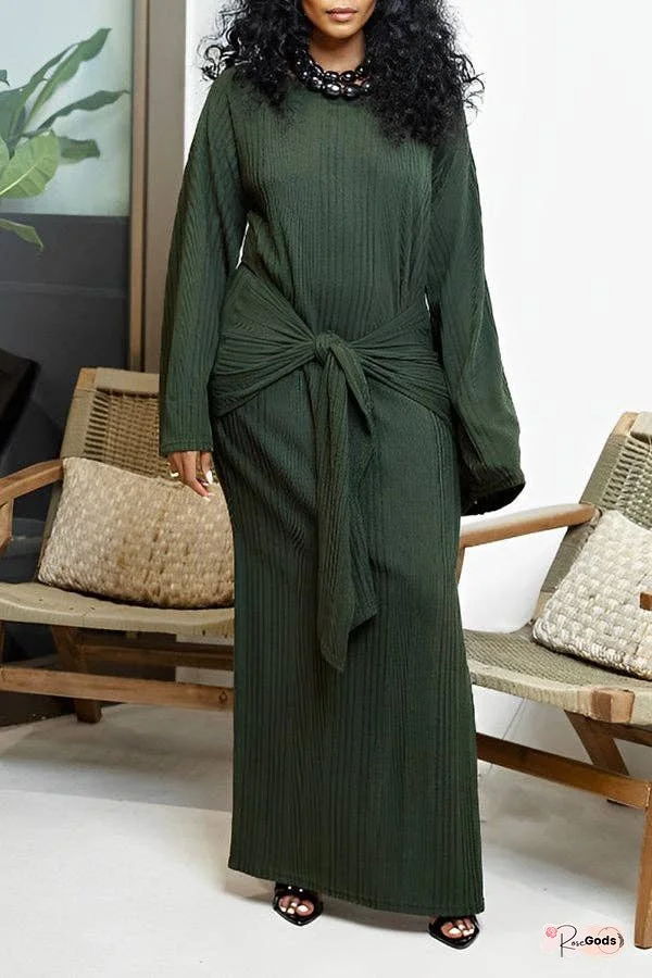Cozy Tie Front Rib-knit Maxi Dress
