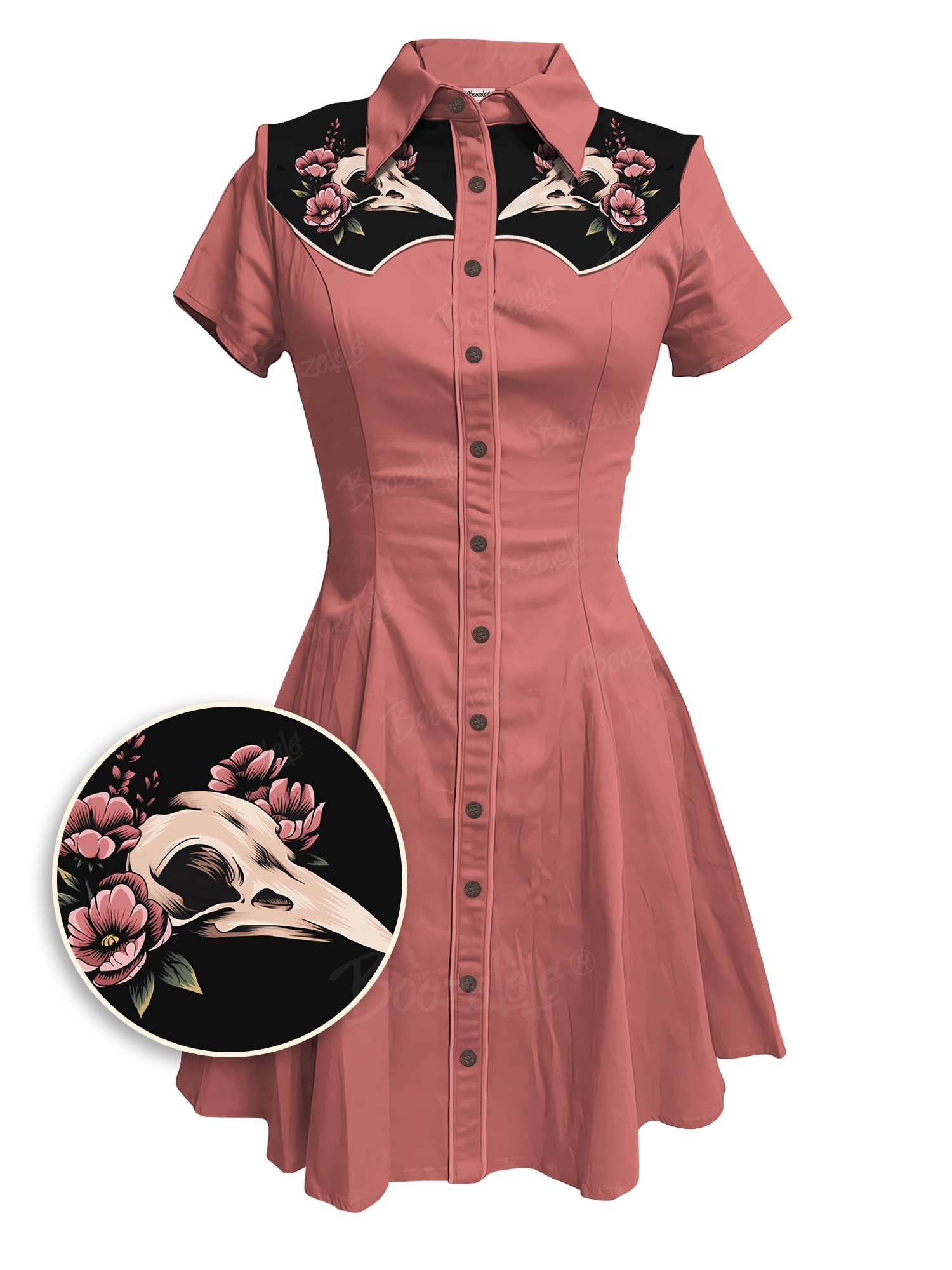 Crow Skull And Flower - 100% Cotton Dress