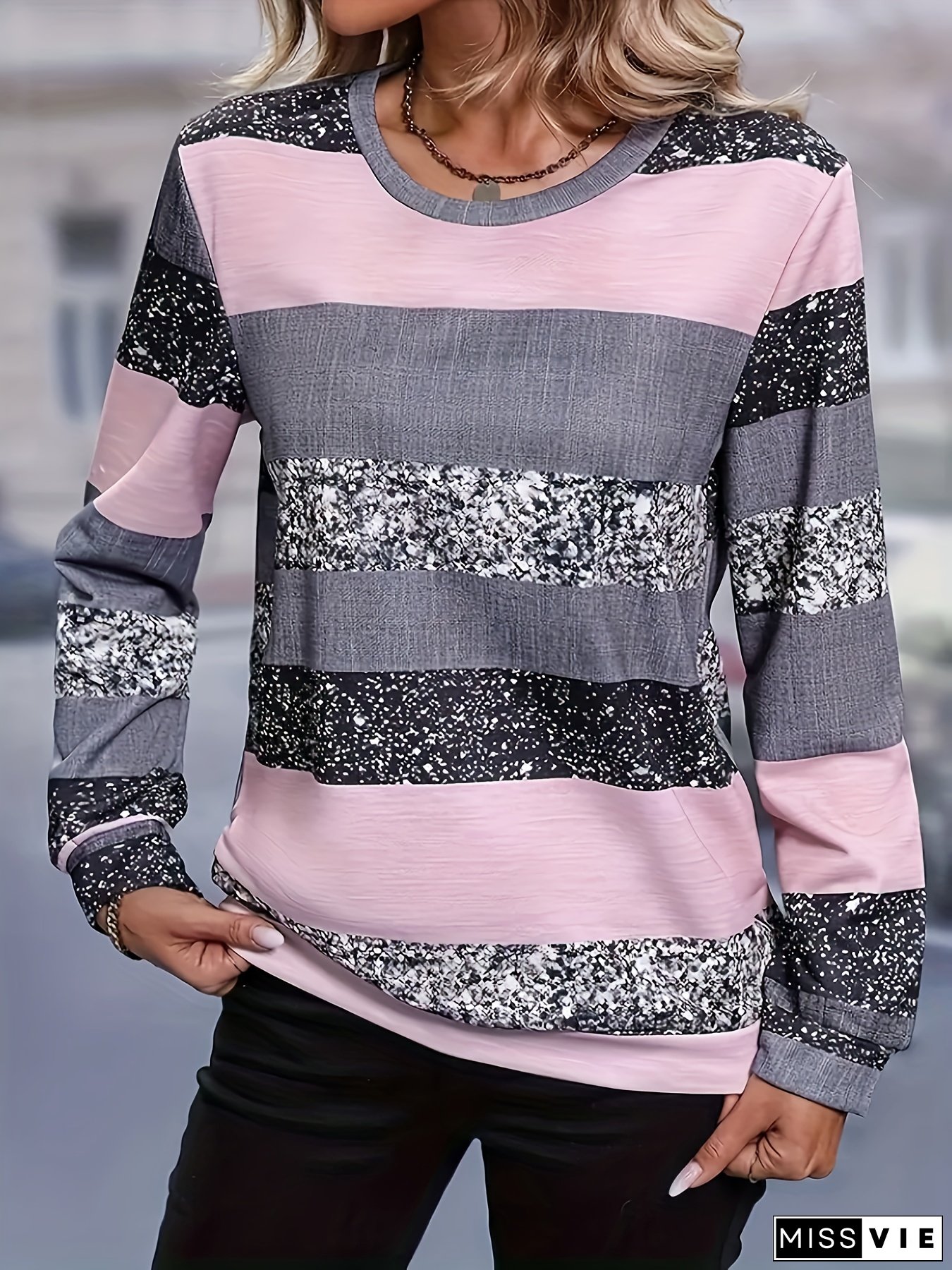 Womens Lightweight Hoodie with Sparkling Mosaic Striped Print Casual Long Sleeve Pullover