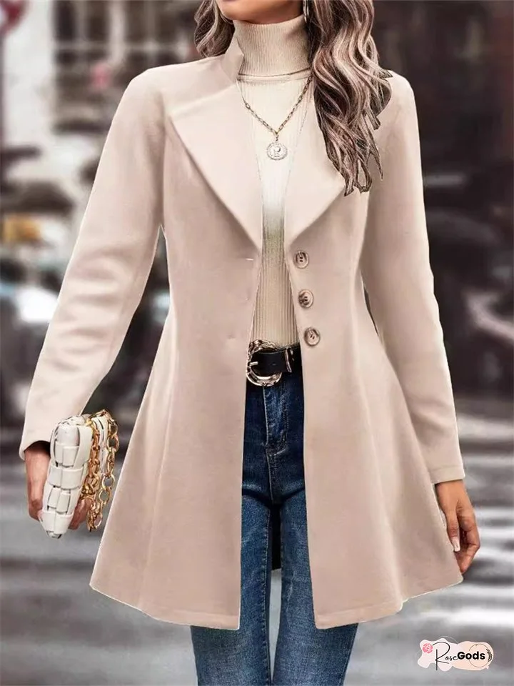 New Women's Fall and Winter Lapel Slim Tweed Solid Color Fashion Temperament Coat