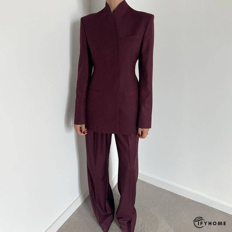 Collar Pocket Patchwork Suit Trousers Suit | IFYHOME