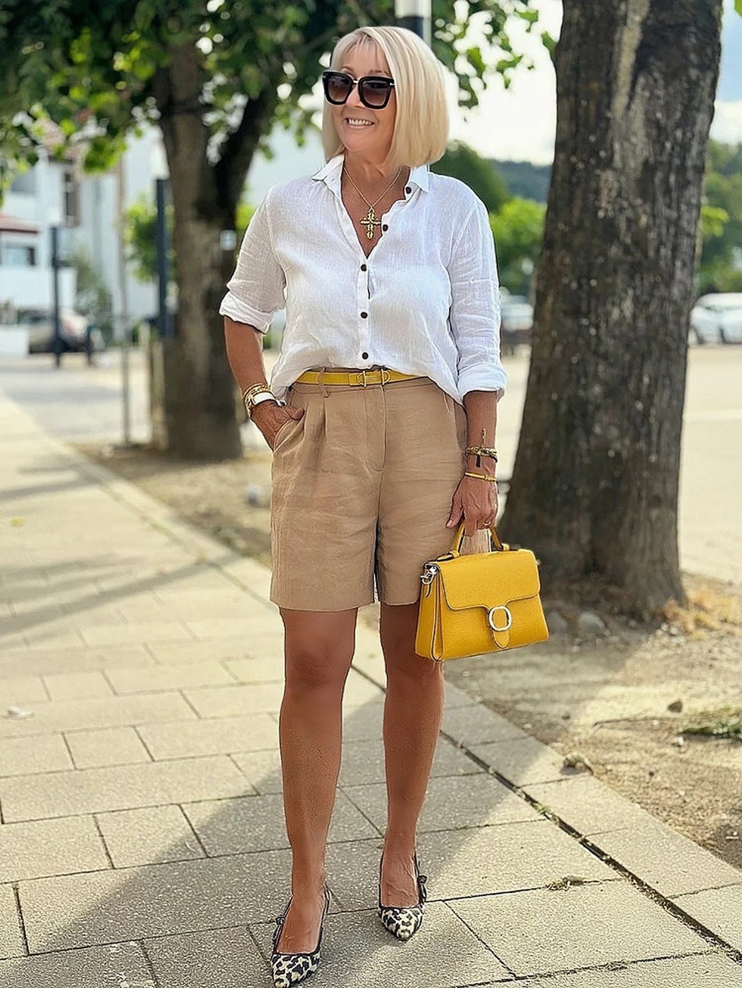 CORRIDOR Size XL White and Orange Linen & Cotton Button Down Short Sleeve Shirt main image 0